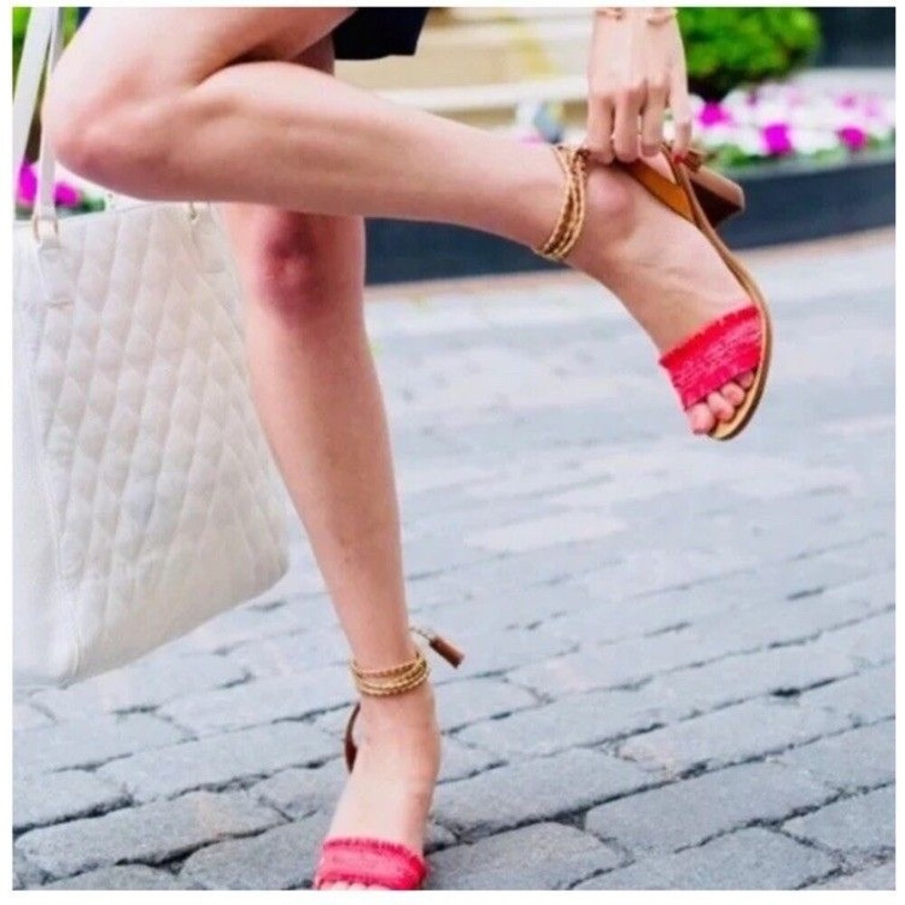 J Crew - Raffia Ankle-Tie High-Heels Sandals-Orange- Size 7